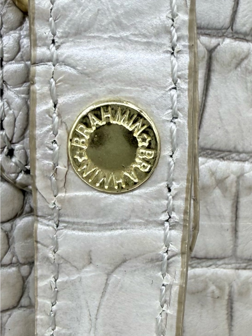 Brahmin Melbourne Croc Embossed Leather Tote Bag Linen Cream Gold - Picture 9 of 13